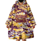 Brisbane Broncos Rugby Wearable Blanket Hoodie Graffiti Typography Urban Camo Abstract Street Style