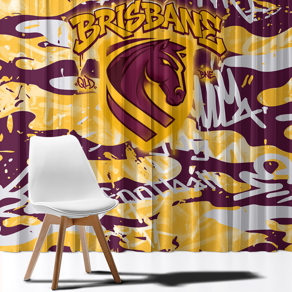 Brisbane Broncos Rugby Window Curtain Graffiti Typography Urban Camo Abstract Street Style