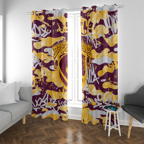 Brisbane Broncos Rugby Window Curtain Graffiti Typography Urban Camo Abstract Street Style