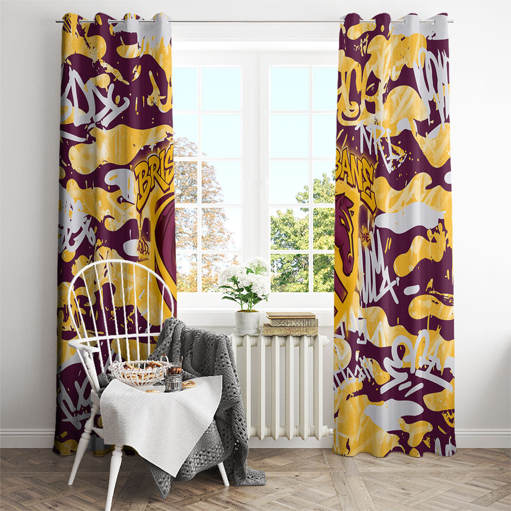 Brisbane Broncos Rugby Window Curtain Graffiti Typography Urban Camo Abstract Street Style