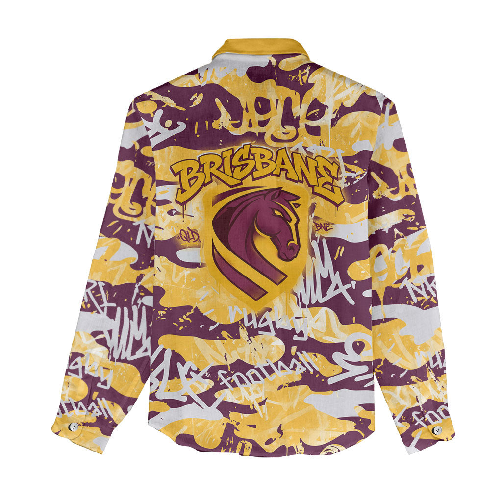 Brisbane Broncos Rugby Women Casual Shirt Graffiti Typography Urban Camo Abstract Street Style