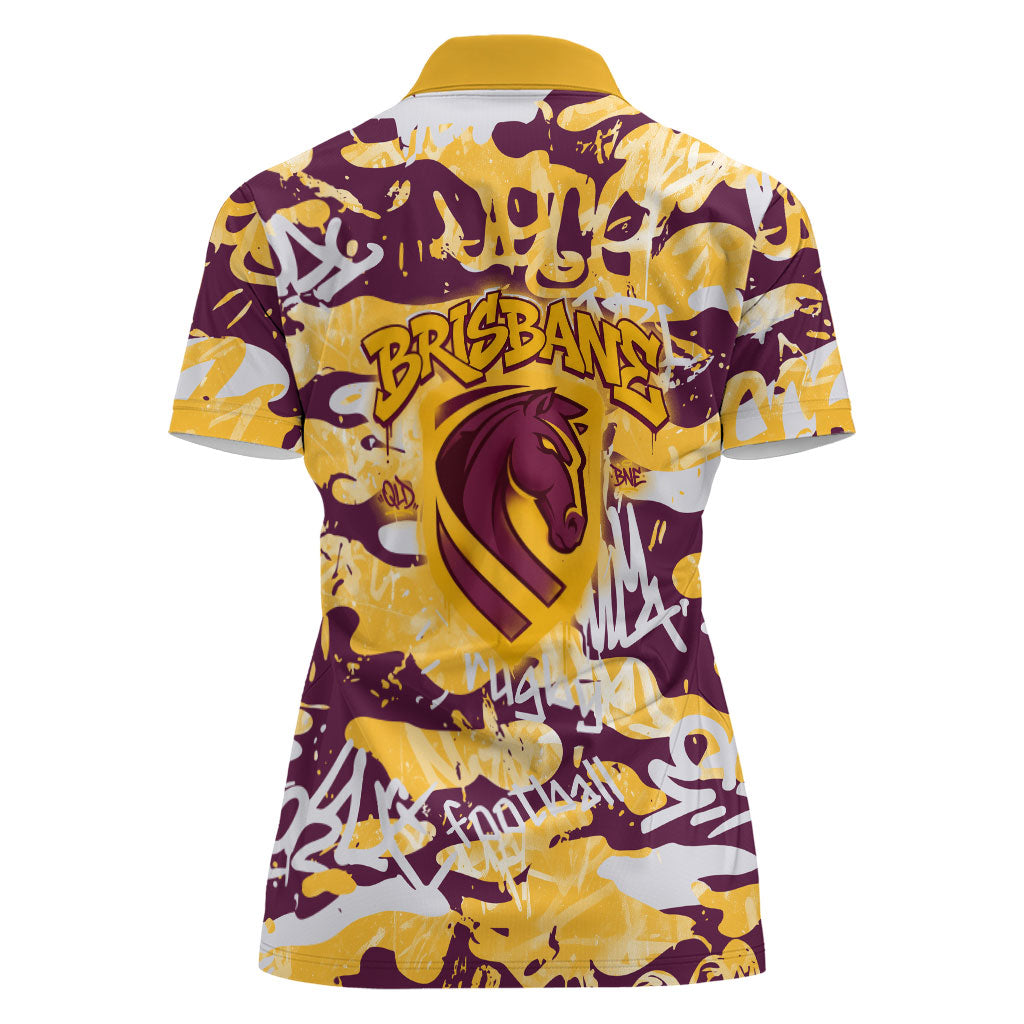 Brisbane Broncos Rugby Women Polo Shirt Graffiti Typography Urban Camo Abstract Street Style