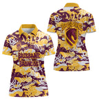 Brisbane Broncos Rugby Women Polo Shirt Graffiti Typography Urban Camo Abstract Street Style
