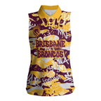 Brisbane Broncos Rugby Women Sleeveless Polo Shirt Graffiti Typography Urban Camo Abstract Street Style