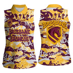 Brisbane Broncos Rugby Women Sleeveless Polo Shirt Graffiti Typography Urban Camo Abstract Street Style