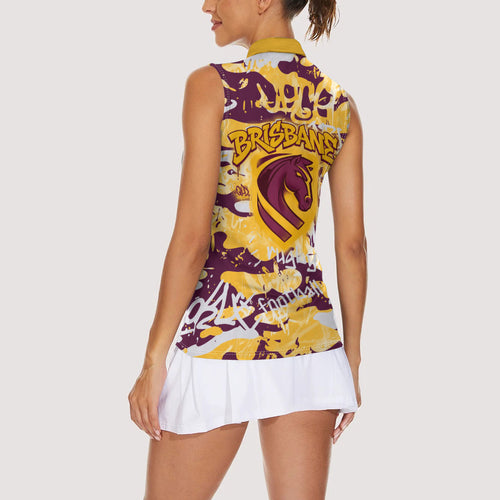 Brisbane Broncos Rugby Women Sleeveless Polo Shirt Graffiti Typography Urban Camo Abstract Street Style