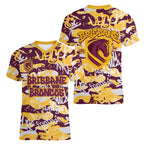 Brisbane Broncos Rugby Women V-Neck T-Shirt Graffiti Typography Urban Camo Abstract Street Style