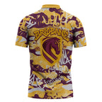 Brisbane Broncos Rugby Zipper Polo Shirt Graffiti Typography Urban Camo Abstract Street Style