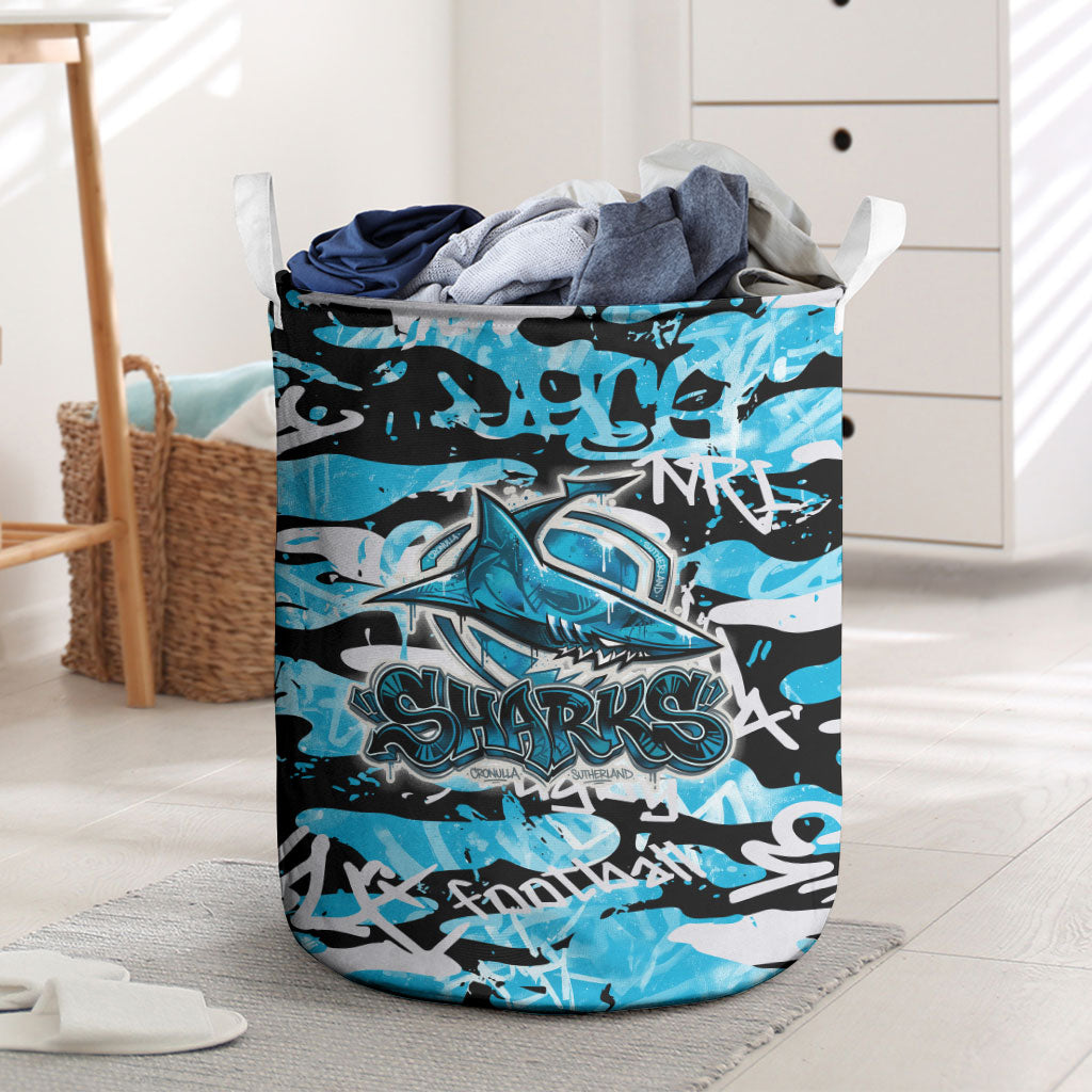 Cronulla-Sutherland Sharks Rugby Laundry Basket Graffiti Typography Urban Camo Abstract Street Style
