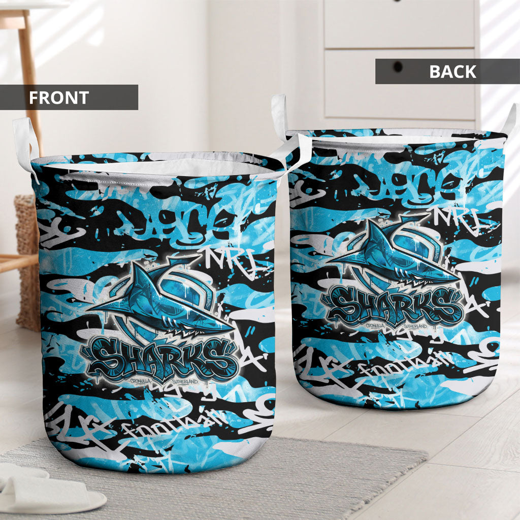 Cronulla-Sutherland Sharks Rugby Laundry Basket Graffiti Typography Urban Camo Abstract Street Style