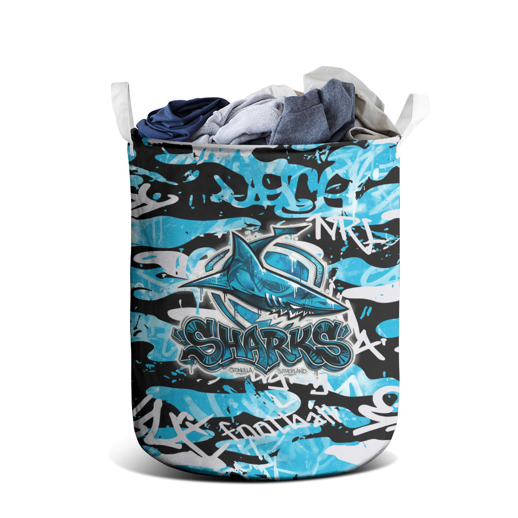 Cronulla-Sutherland Sharks Rugby Laundry Basket Graffiti Typography Urban Camo Abstract Street Style