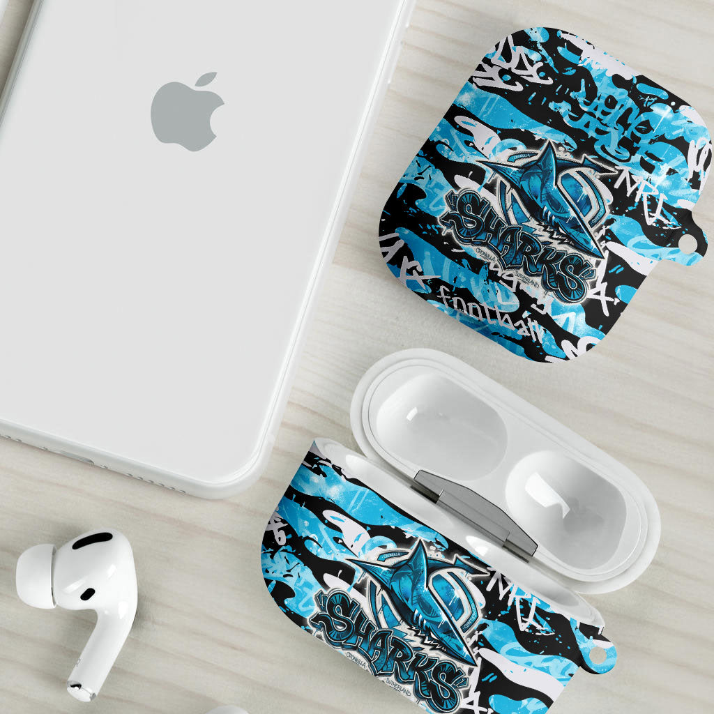 Cronulla-Sutherland Sharks Rugby AirPods Case Graffiti Typography Urban Camo Abstract Street Style