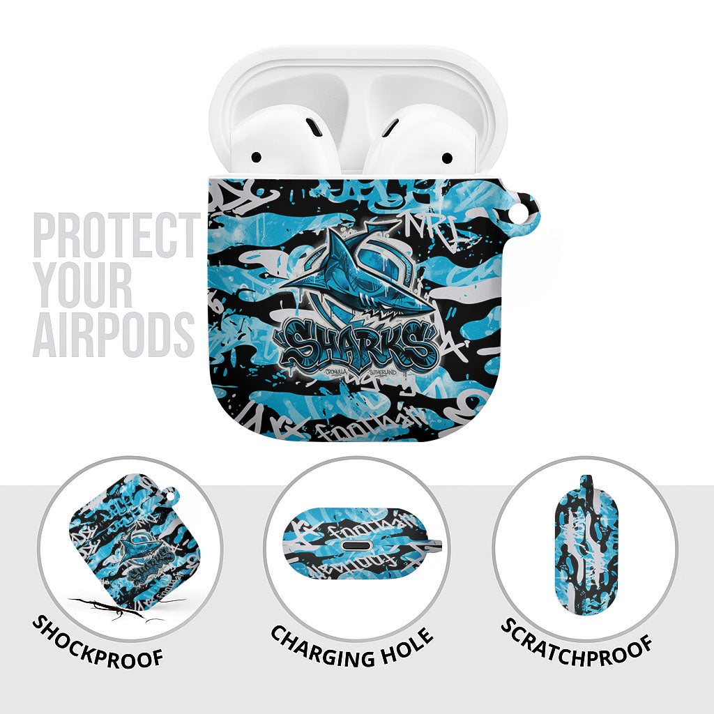 Cronulla-Sutherland Sharks Rugby AirPods Case Graffiti Typography Urban Camo Abstract Street Style