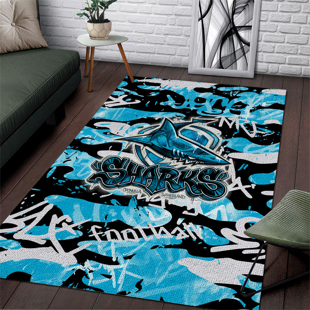Cronulla-Sutherland Sharks Rugby Area Rug Graffiti Typography Urban Camo Abstract Street Style