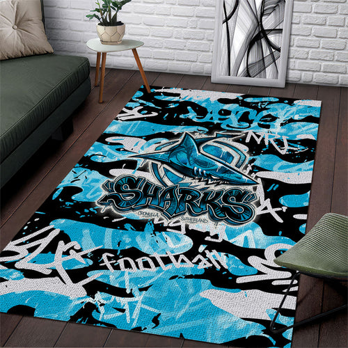 Cronulla-Sutherland Sharks Rugby Area Rug Graffiti Typography Urban Camo Abstract Street Style