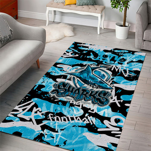 Cronulla-Sutherland Sharks Rugby Area Rug Graffiti Typography Urban Camo Abstract Street Style