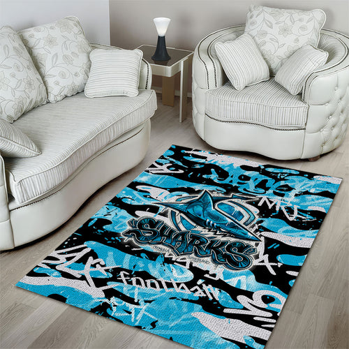 Cronulla-Sutherland Sharks Rugby Area Rug Graffiti Typography Urban Camo Abstract Street Style