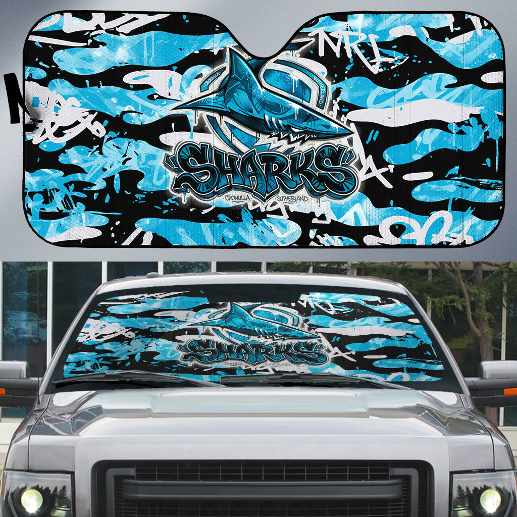 Cronulla-Sutherland Sharks Rugby Auto Sun Shade Graffiti Typography Urban Camo Abstract Street Style