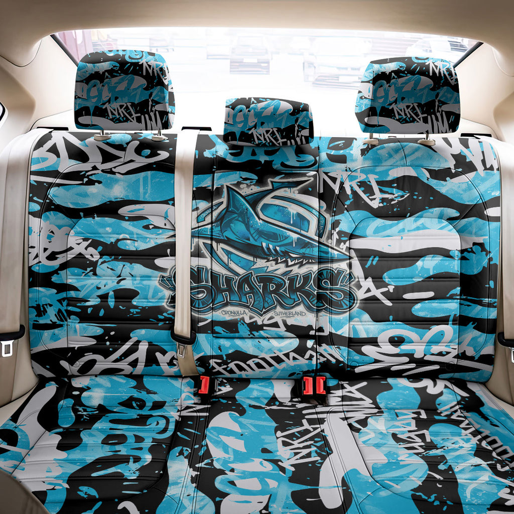 Cronulla-Sutherland Sharks Rugby Back Car Seat Cover Graffiti Typography Urban Camo Abstract Street Style