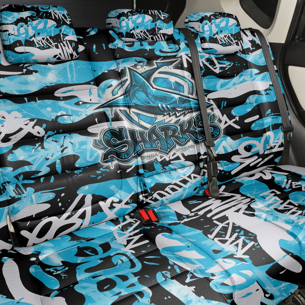 Cronulla-Sutherland Sharks Rugby Back Car Seat Cover Graffiti Typography Urban Camo Abstract Street Style
