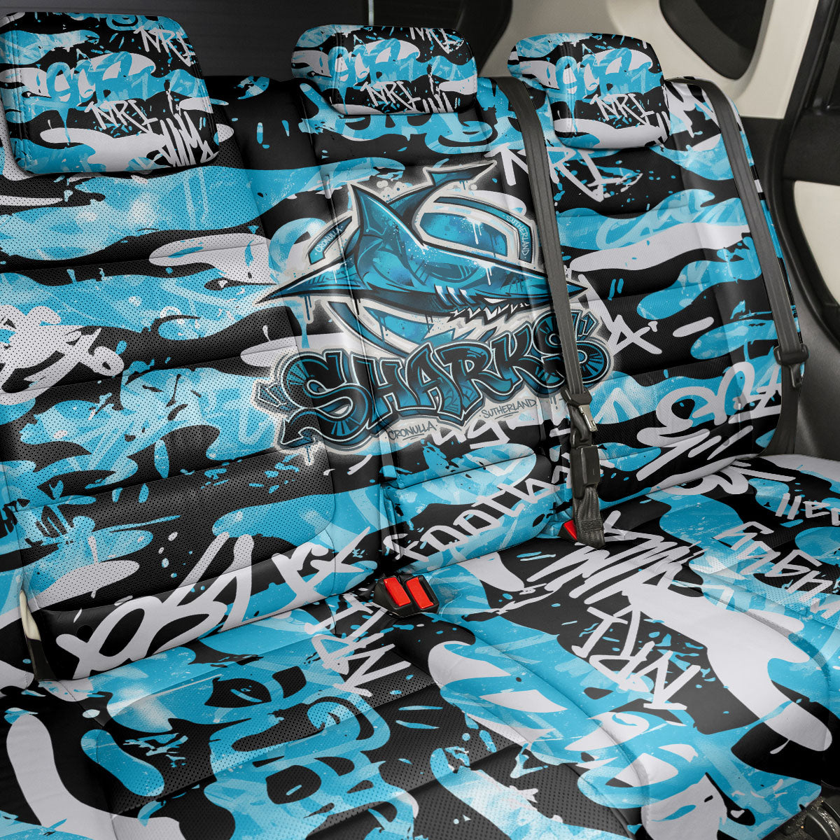 Cronulla-Sutherland Sharks Rugby Back Car Seat Cover Graffiti Typography Urban Camo Abstract Street Style