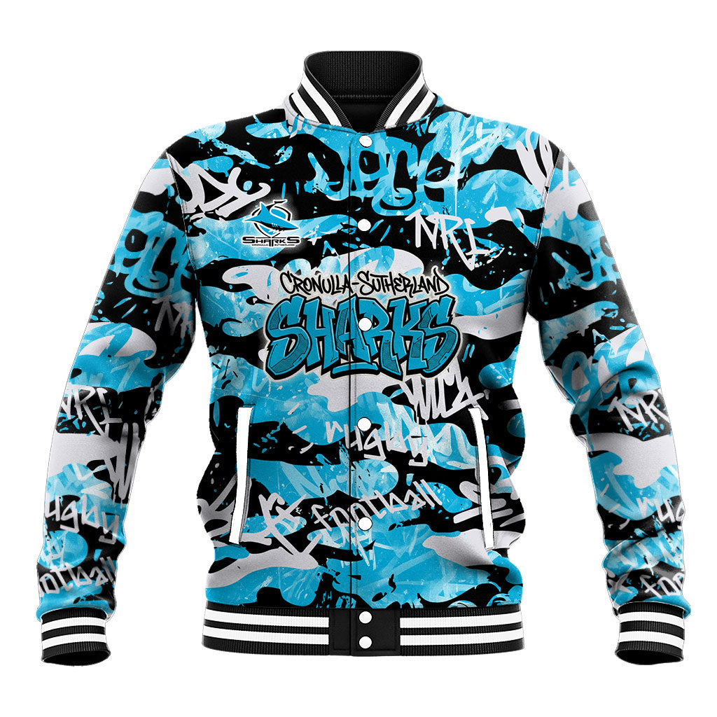 Cronulla-Sutherland Sharks Rugby Baseball Jacket Graffiti Typography Urban Camo Abstract Street Style