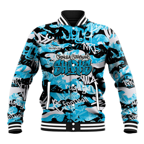 Cronulla-Sutherland Sharks Rugby Baseball Jacket Graffiti Typography Urban Camo Abstract Street Style