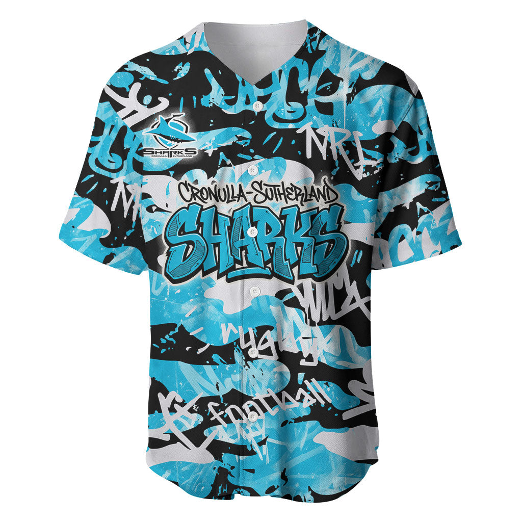 Cronulla-Sutherland Sharks Rugby Baseball Jersey Graffiti Typography Urban Camo Abstract Street Style