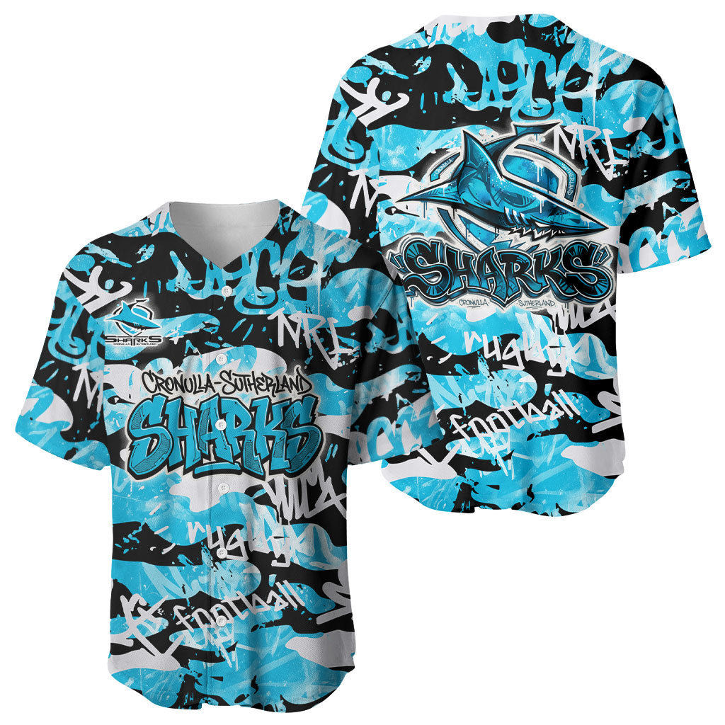 Cronulla-Sutherland Sharks Rugby Baseball Jersey Graffiti Typography Urban Camo Abstract Street Style
