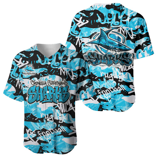 Cronulla-Sutherland Sharks Rugby Baseball Jersey Graffiti Typography Urban Camo Abstract Street Style
