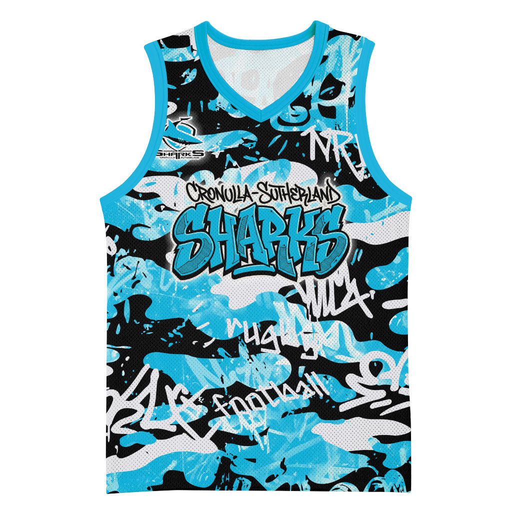 Cronulla-Sutherland Sharks Rugby Basketball Jersey Graffiti Typography Urban Camo Abstract Street Style