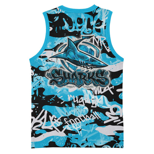 Cronulla-Sutherland Sharks Rugby Basketball Jersey Graffiti Typography Urban Camo Abstract Street Style