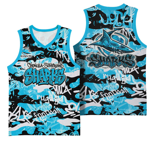 Cronulla-Sutherland Sharks Rugby Basketball Jersey Graffiti Typography Urban Camo Abstract Street Style