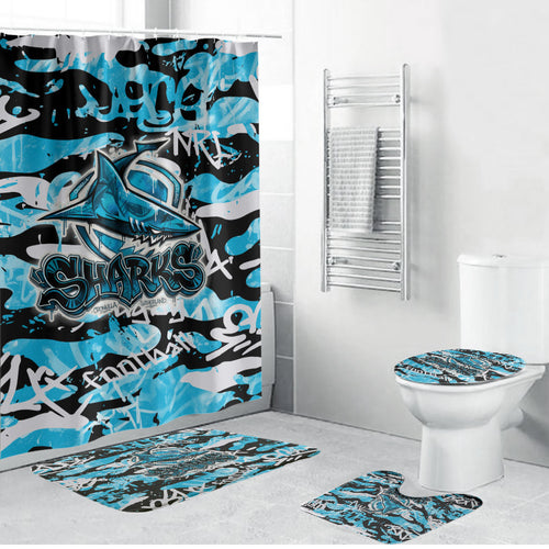 Cronulla-Sutherland Sharks Rugby Bathroom Set Graffiti Typography Urban Camo Abstract Street Style