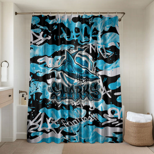 Cronulla-Sutherland Sharks Rugby Bathroom Set Graffiti Typography Urban Camo Abstract Street Style