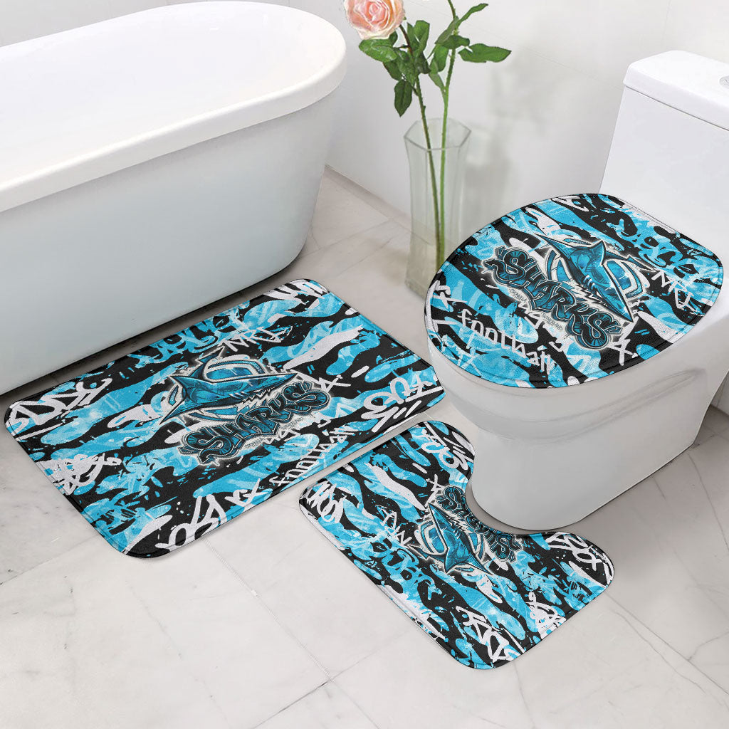 Cronulla-Sutherland Sharks Rugby Bathroom Set Graffiti Typography Urban Camo Abstract Street Style