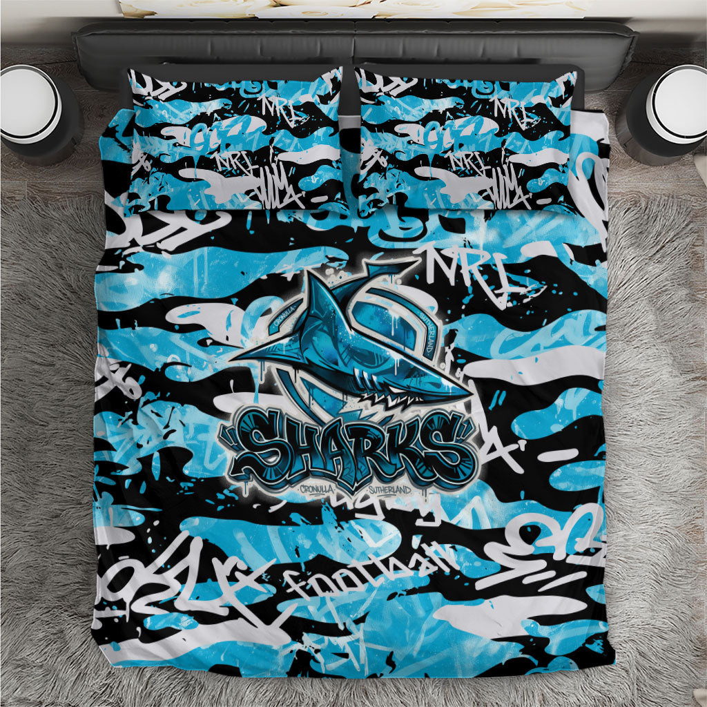 Cronulla-Sutherland Sharks Rugby Bedding Set Graffiti Typography Urban Camo Abstract Street Style