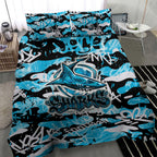 Cronulla-Sutherland Sharks Rugby Bedding Set Graffiti Typography Urban Camo Abstract Street Style