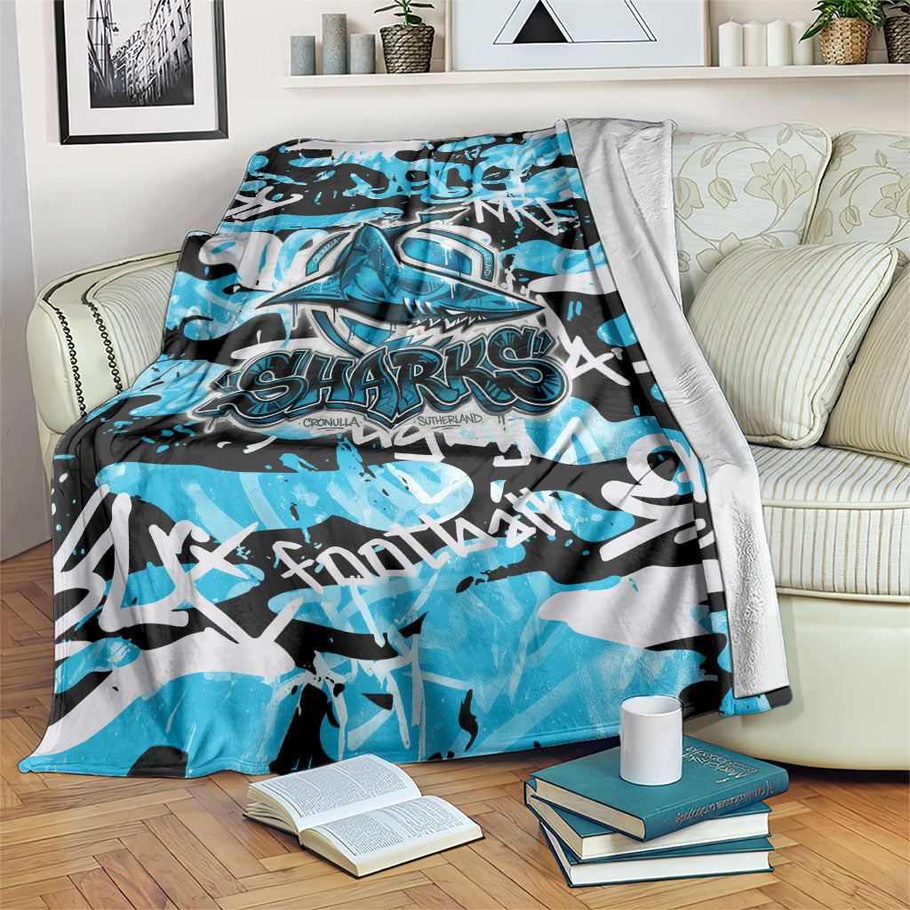 Cronulla-Sutherland Sharks Rugby Blanket Graffiti Typography Urban Camo Abstract Street Style