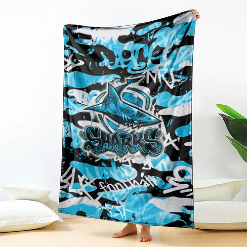 Cronulla-Sutherland Sharks Rugby Blanket Graffiti Typography Urban Camo Abstract Street Style
