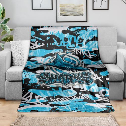 Cronulla-Sutherland Sharks Rugby Blanket Graffiti Typography Urban Camo Abstract Street Style