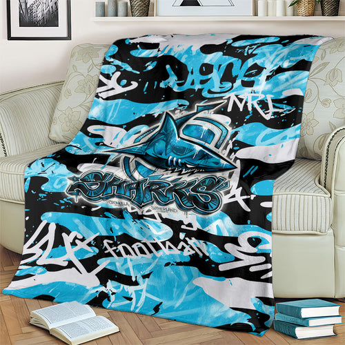 Cronulla-Sutherland Sharks Rugby Blanket Graffiti Typography Urban Camo Abstract Street Style