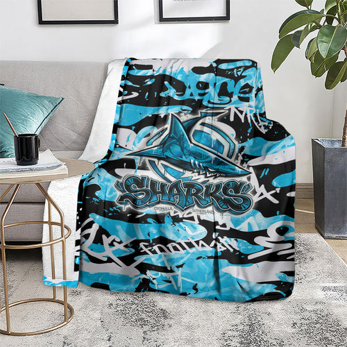 Cronulla-Sutherland Sharks Rugby Blanket Graffiti Typography Urban Camo Abstract Street Style