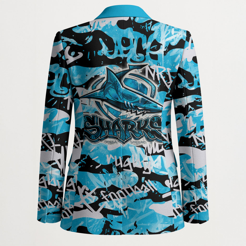 Cronulla-Sutherland Sharks Rugby Blazer Graffiti Typography Urban Camo Abstract Street Style