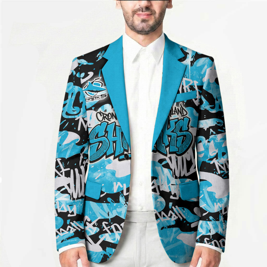 Cronulla-Sutherland Sharks Rugby Blazer Graffiti Typography Urban Camo Abstract Street Style