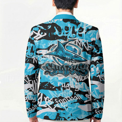 Cronulla-Sutherland Sharks Rugby Blazer Graffiti Typography Urban Camo Abstract Street Style