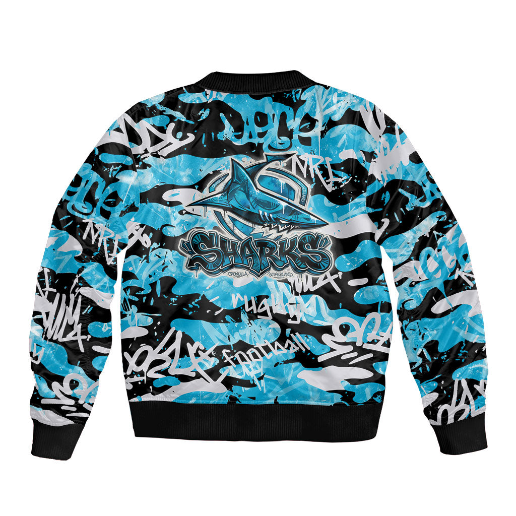 Cronulla-Sutherland Sharks Rugby Bomber Jacket Graffiti Typography Urban Camo Abstract Street Style