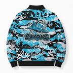 Cronulla-Sutherland Sharks Rugby Bomber Puffer Jacket Graffiti Typography Urban Camo Abstract Street Style