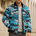 Cronulla-Sutherland Sharks Rugby Bomber Puffer Jacket Graffiti Typography Urban Camo Abstract Street Style