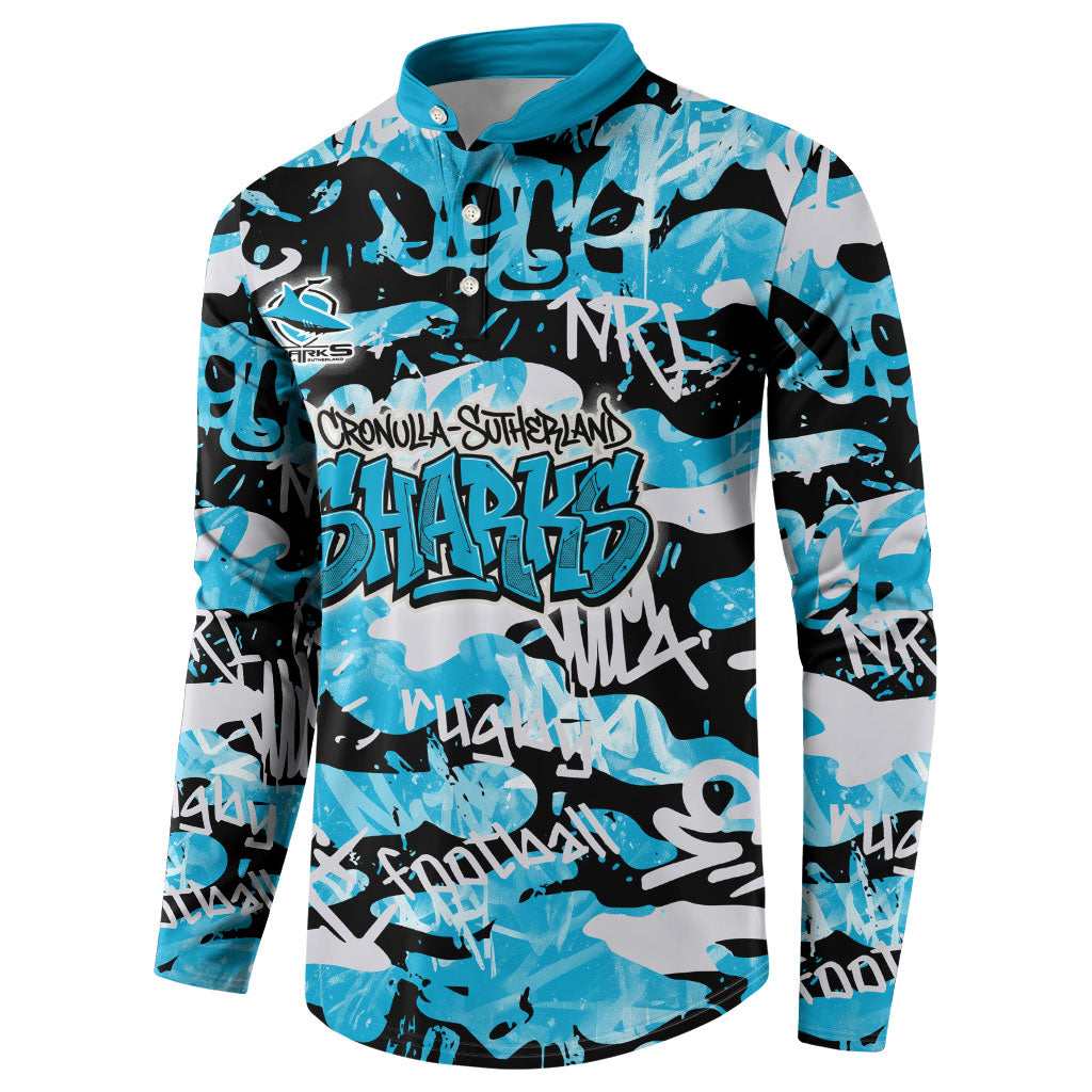 Cronulla-Sutherland Sharks Rugby Button Sweatshirt Graffiti Typography Urban Camo Abstract Street Style